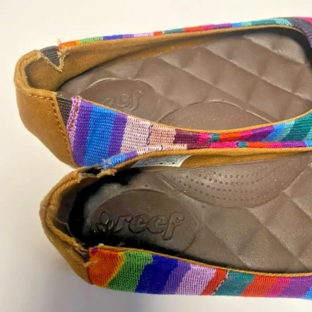 Reef Tropic Girl's Size 11 T Rainbow Stripe Ballet Flats Mex Boho Beach Colorful